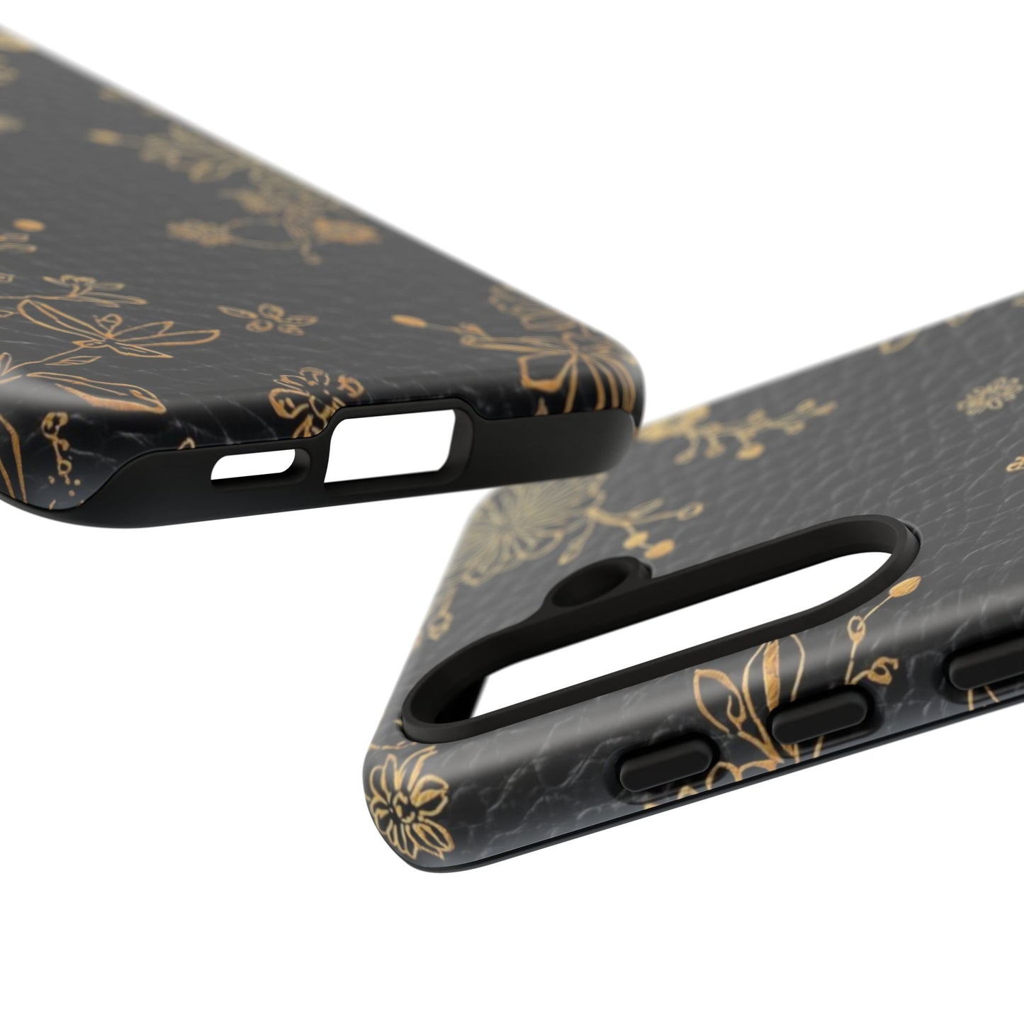 Floral Gold Foil Leather Texture Tough Phone Case