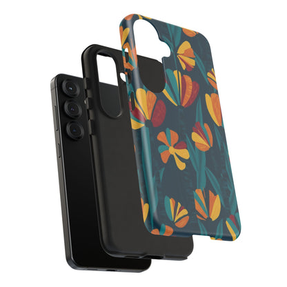 Floral Retro Teal Tough Phone Case — Vibrant Orange & Mustard Blooms