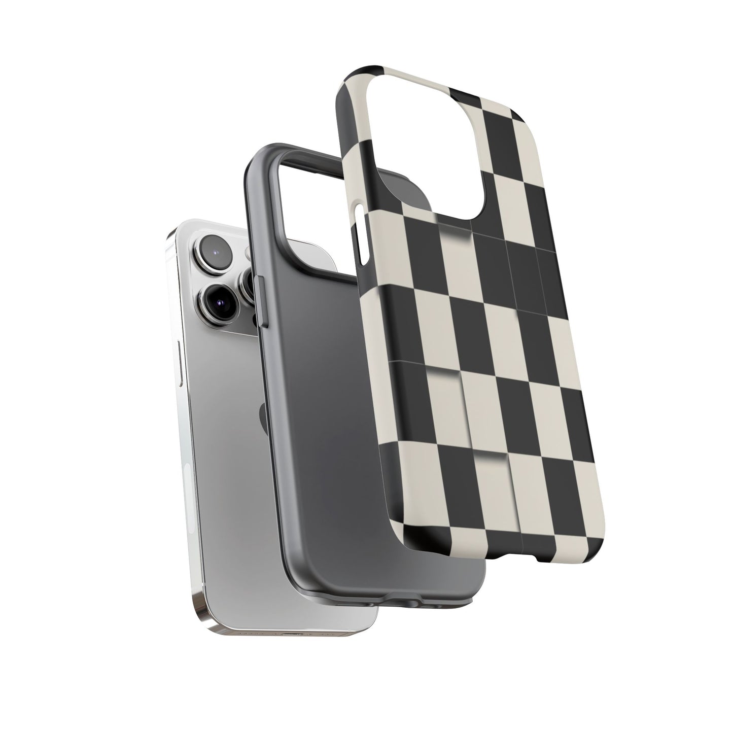 Checkerboard Tough Phone Case — Classic Black & Cream Grid Protective Cover