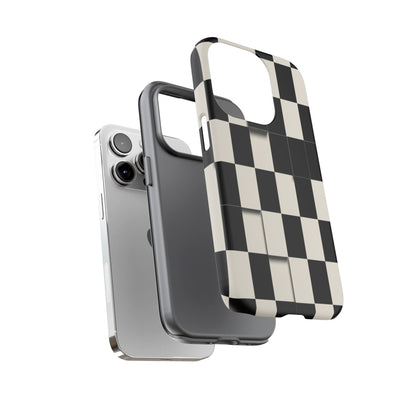 Checkerboard Tough Phone Case — Classic Black & Cream Grid Protective Cover
