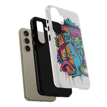 Kangaroo & Koala Surf Phone Case — Retro Neon Beach Art Tough Case