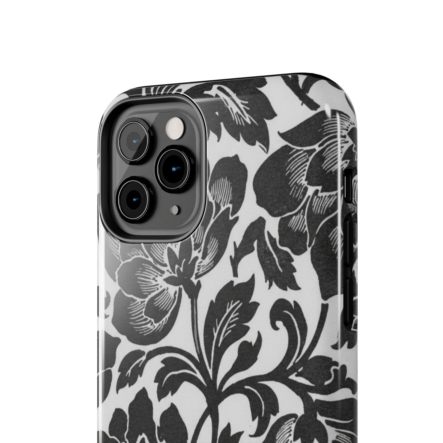 Tough Phone Case — Black & White Vintage Floral Protective Cover