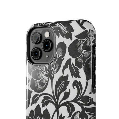 Tough Phone Case — Black & White Vintage Floral Protective Cover