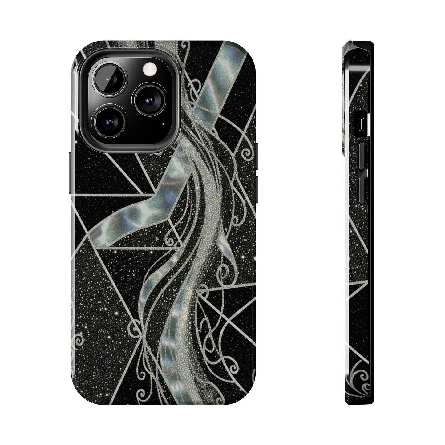 Geometry Tough Phone Case — Iridescent Ribbon on Black Celestial Background