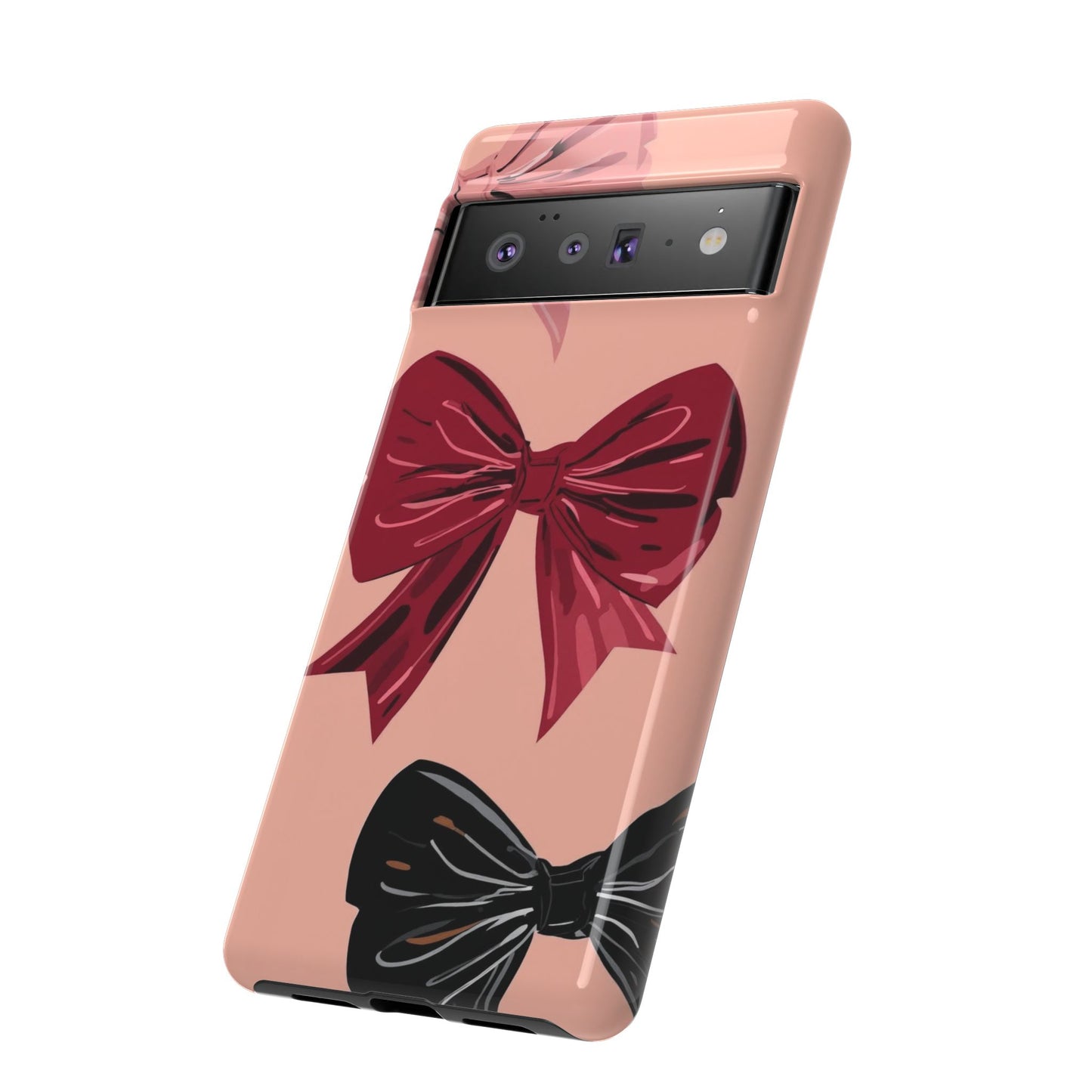 Bow Pattern Tough Phone Case — Pink, Red & Black Decorative Bows