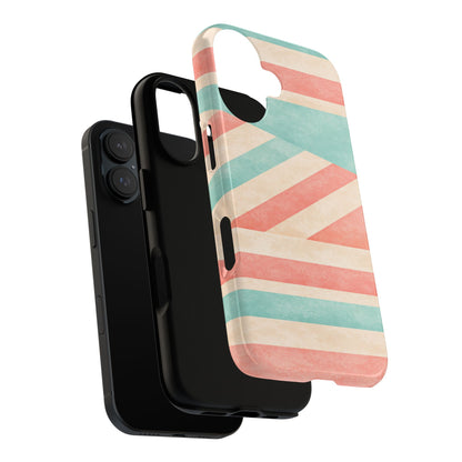Pastel Stripes Tough Phone Case – Retro Coral & Teal Protective Cover