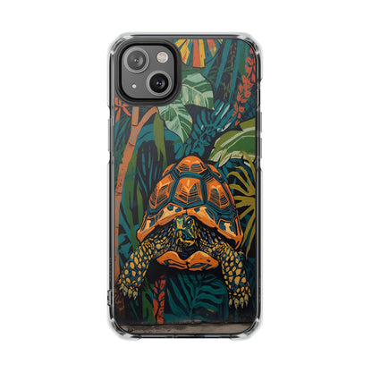 Tortoise Jungle Magnetic Clear Phone Case — Protective Clear Case with Tropical Tortoise Art