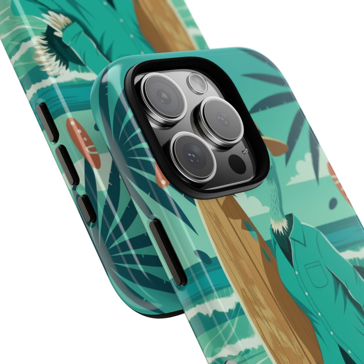 Phone Case — Retro Dressed Seagull Surfing Beach Illustration