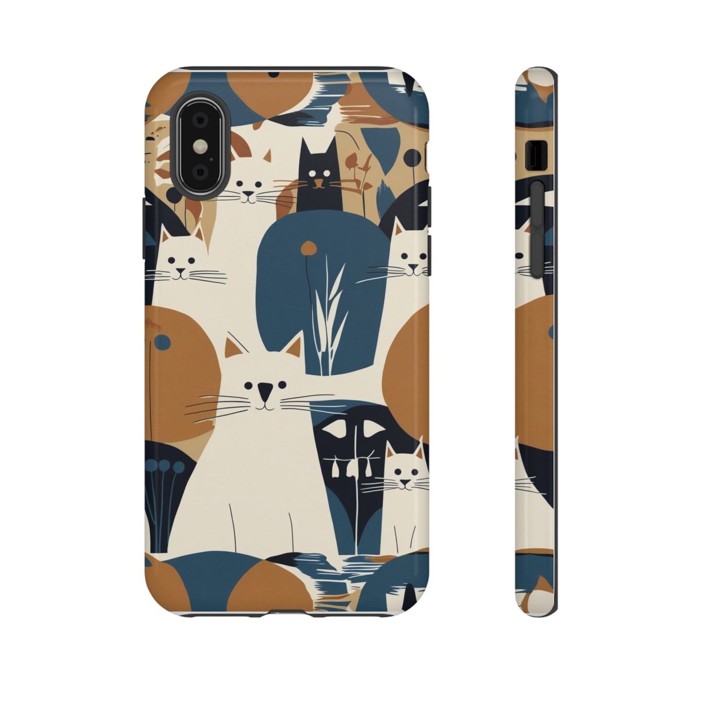Cat Pattern Phone Case – Retro Abstract Cats Protective iPhone Cover