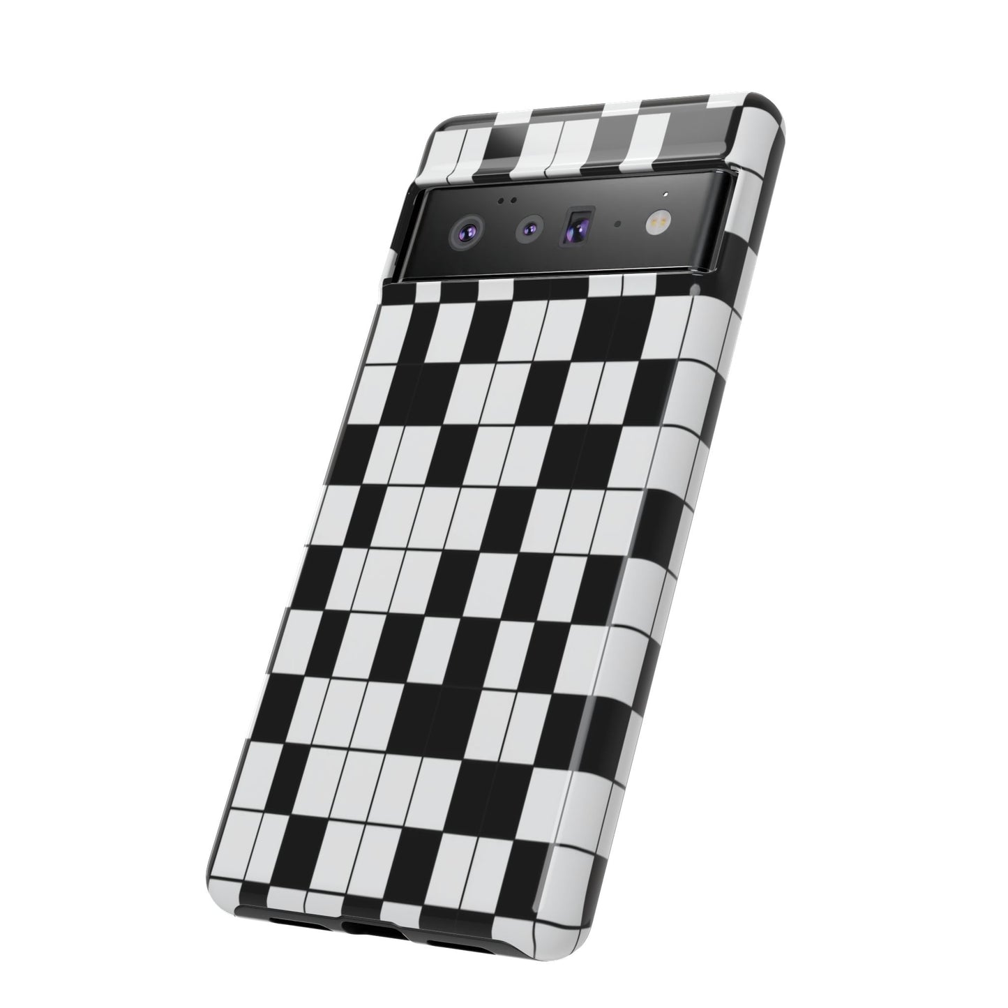 Crossword Grid Phone Case — Black & White Puzzle Pattern Tough Phone Cover