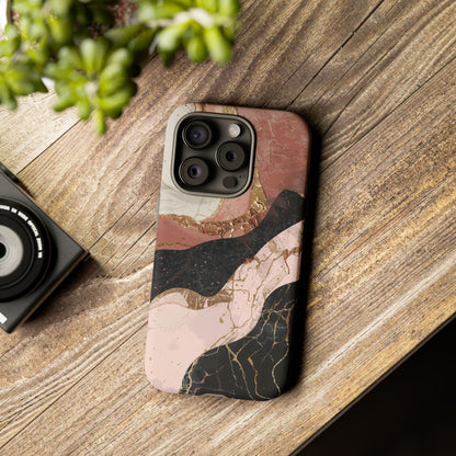 Marbled Rose Gold Phone Case — Abstract Pink & Black Protective Tough Case