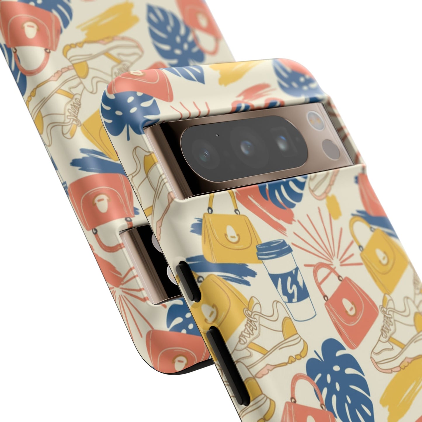 Tough Cases: Retro Summer Pattern Phone Case – Sunglasses, Sneakers & Tropical Leaves