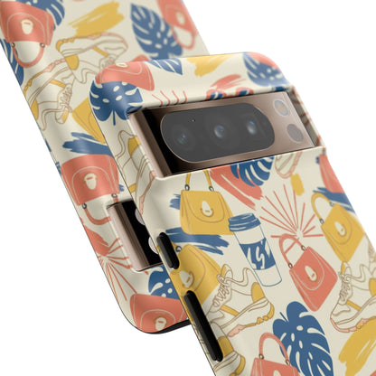 Tough Cases: Retro Summer Pattern Phone Case – Sunglasses, Sneakers & Tropical Leaves