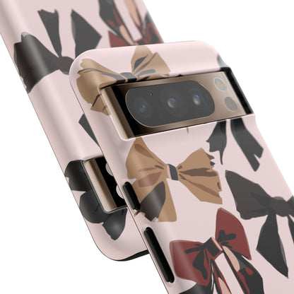 Bow Pattern Phone Case - Pink, Brown & Black Bows Protective Cover