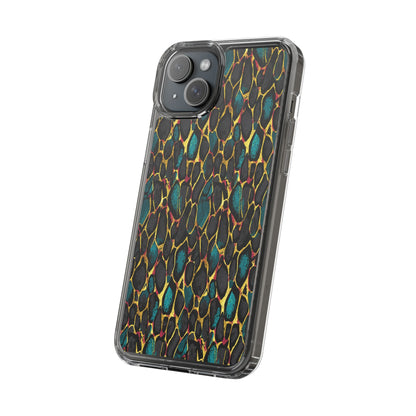 Teal Gold Leopard Clear Phone Case