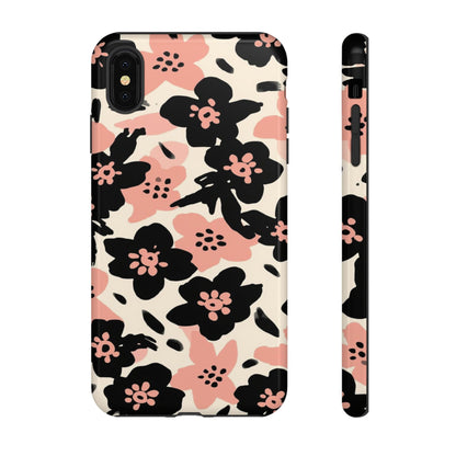 Floral Phone Case — Pink & Black Retro Blossom Protective Cover