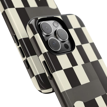 Checkerboard Wave Phone Case — Black & Cream Graphic Tough Case