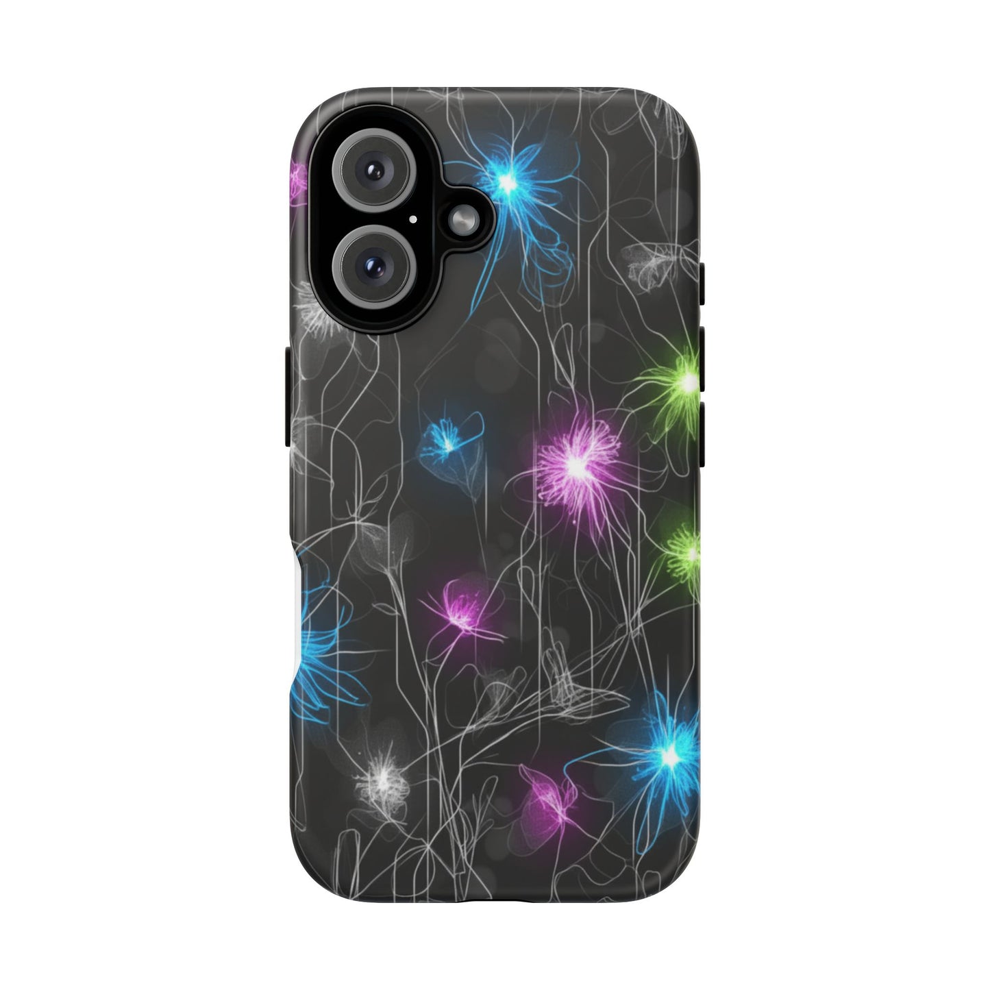 Neon Floral Tough Phone Case — Glow Flower Protective iPhone Cover
