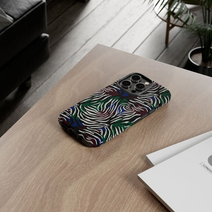 Zebra Camo Tough Phone Case – Green & Blue Animal Print Protective Cover