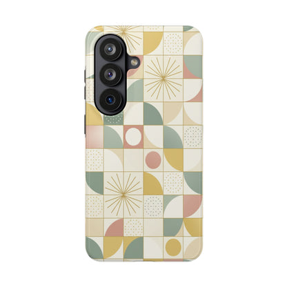 Retro Geometric Tough Phone Case — Pastel Midcentury Pattern