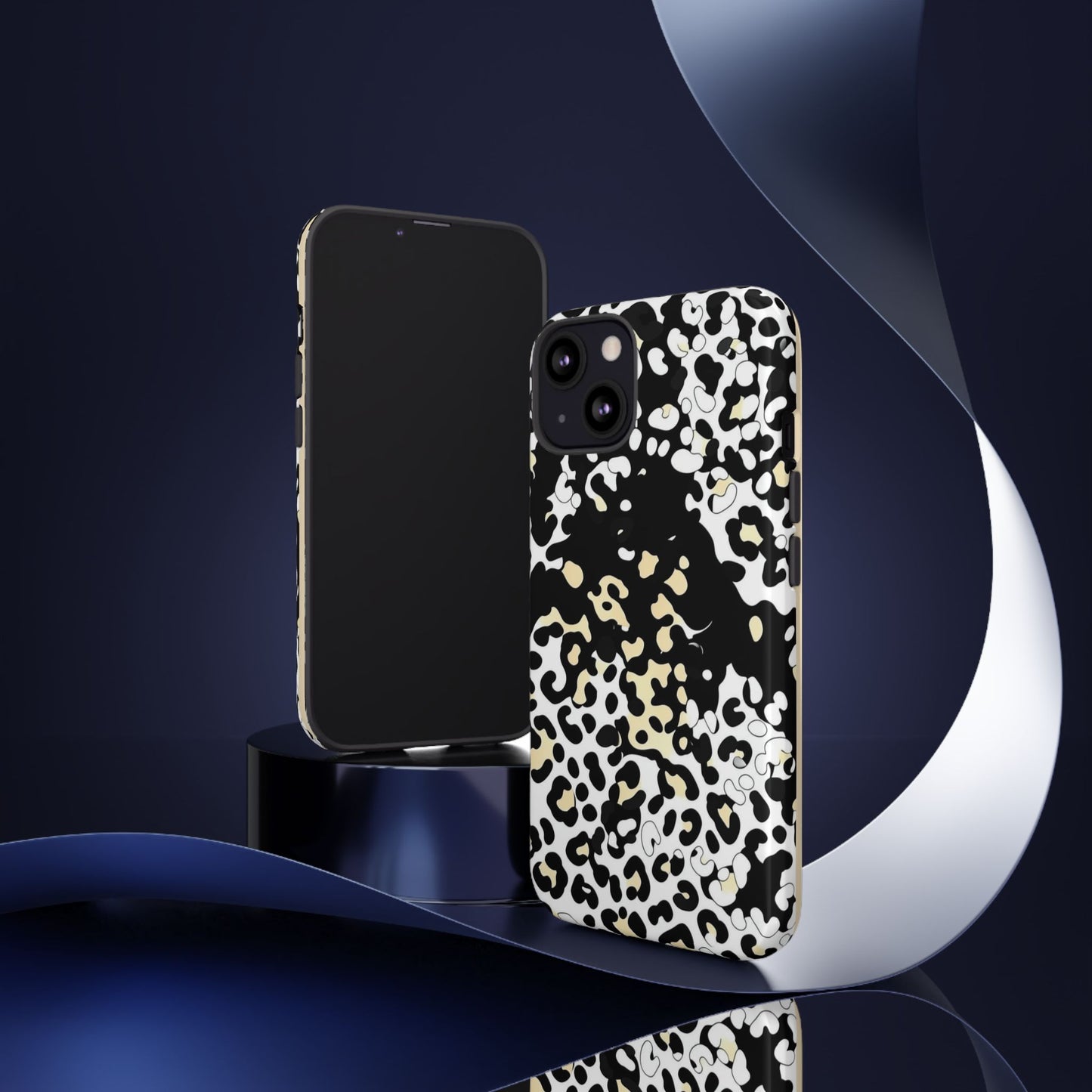 Leopard Splash Tough Phone Case — Black & Cream Animal Print Protective Cover
