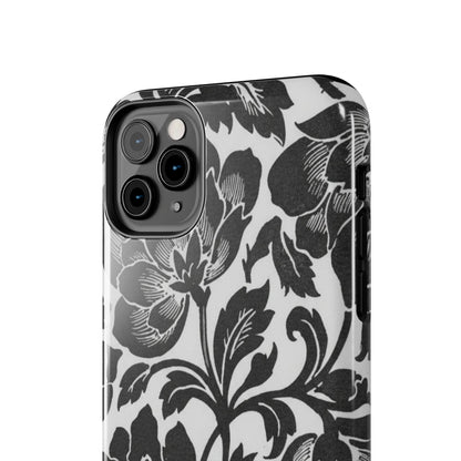 Tough Phone Case — Black & White Vintage Floral Protective Cover