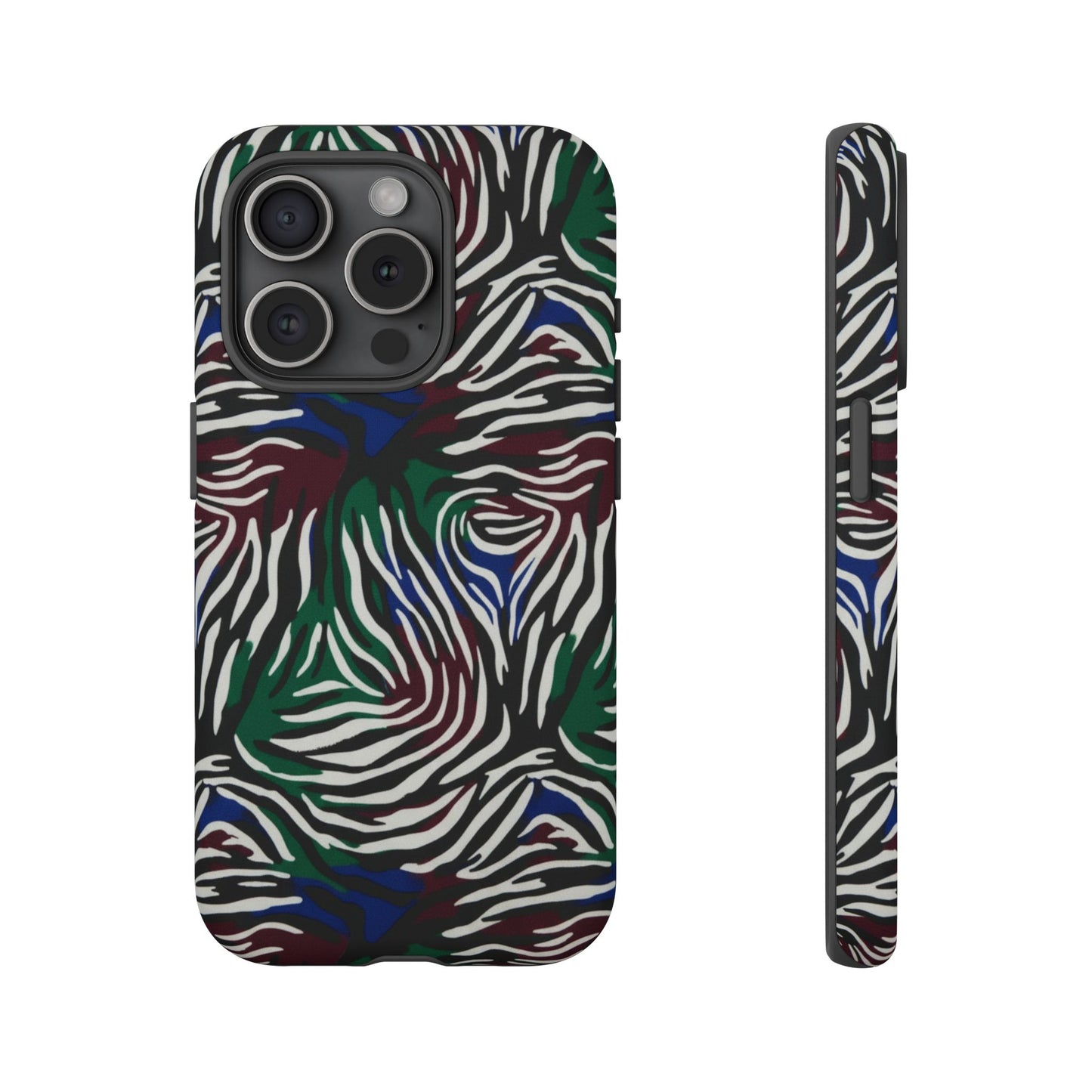 Zebra Camo Tough Phone Case – Green & Blue Animal Print Protective Cover