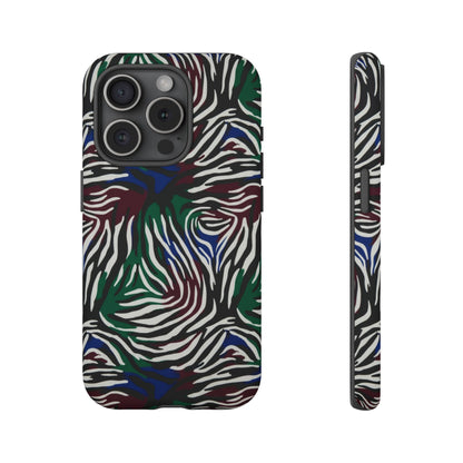 Zebra Camo Tough Phone Case – Green & Blue Animal Print Protective Cover