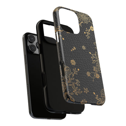 Floral Gold Foil Leather Texture Tough Phone Case
