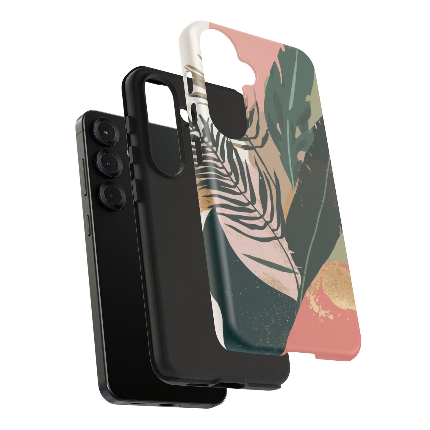 Tropical Leaf Tough Phone Case — Abstract Pink & Green Botanical Protective Cover