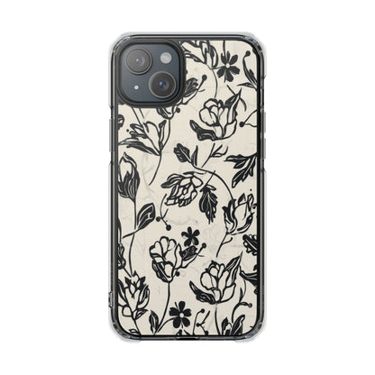 Floral Clear Magnetic Phone Case — Black Sketch Roses