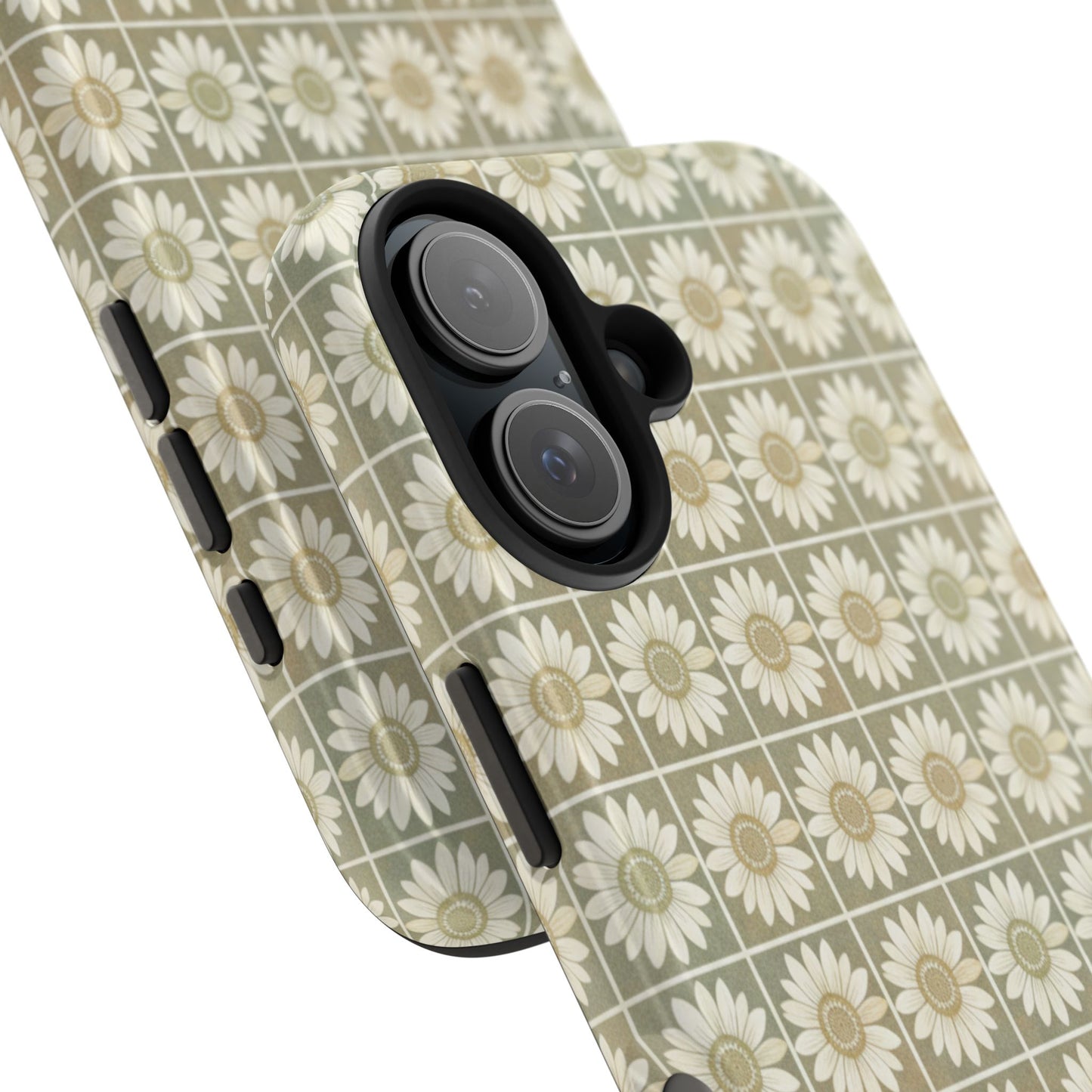 Daisy Tile Tough Phone Case — Retro Floral Protective Phone Cover