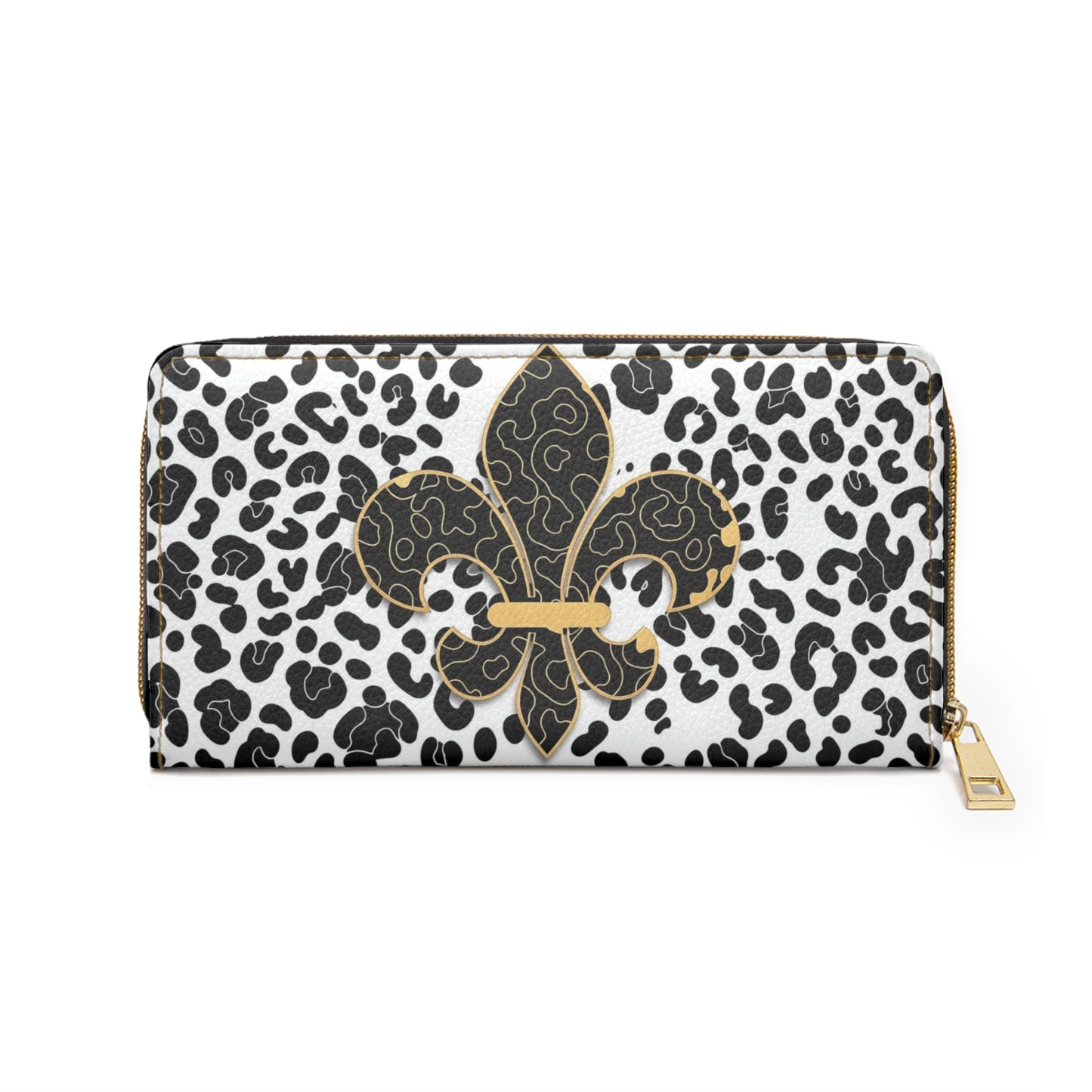 Fleur-de-Lis Leopard Zipper Wallet – Black & Gold Animal Print
