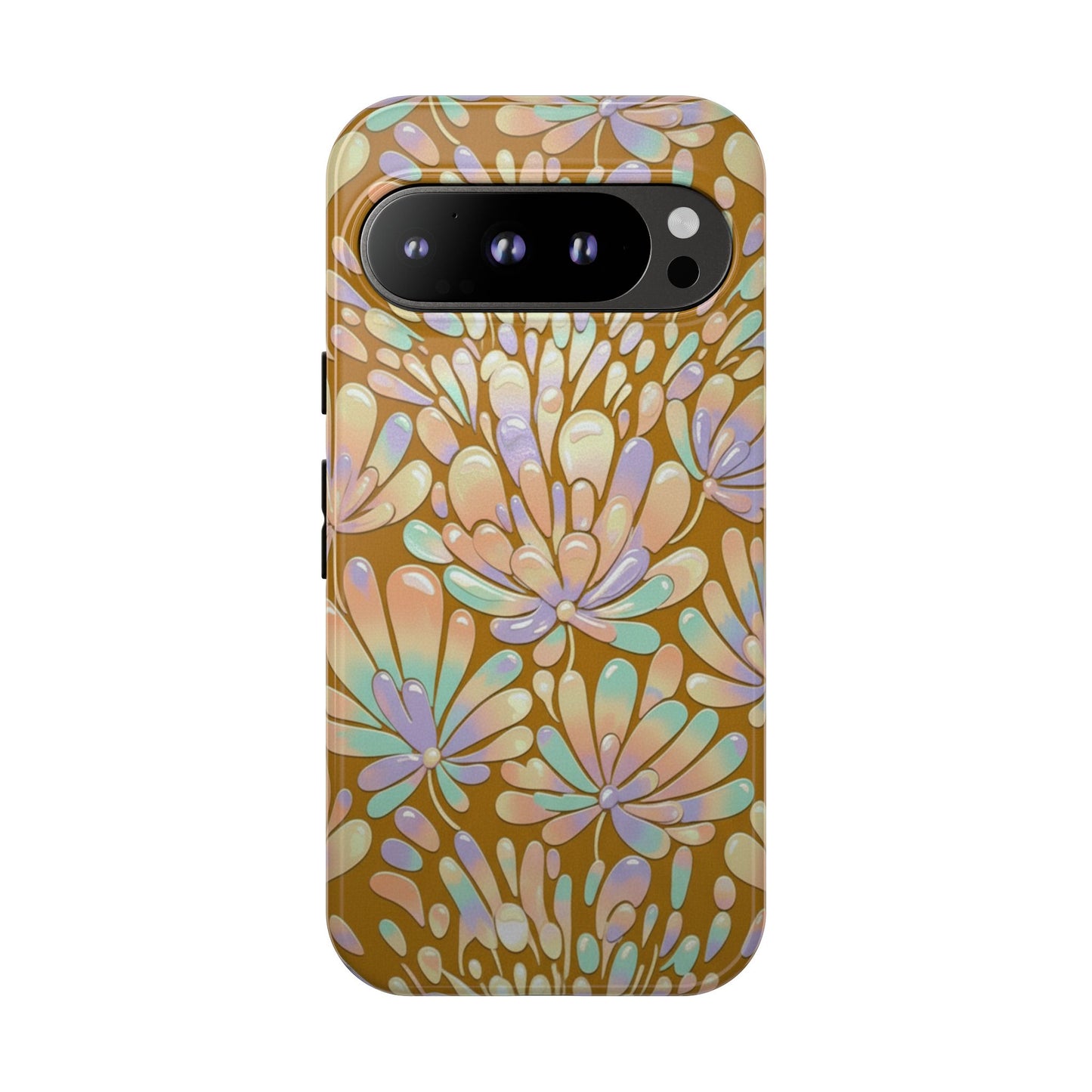 Floral Burst Tough Phone Case – Gold Pastel Botanical Protection