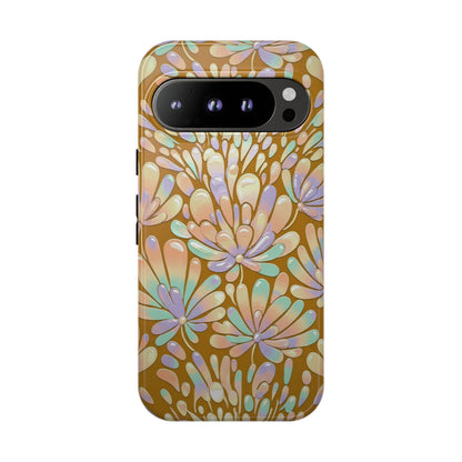 Floral Burst Tough Phone Case – Gold Pastel Botanical Protection