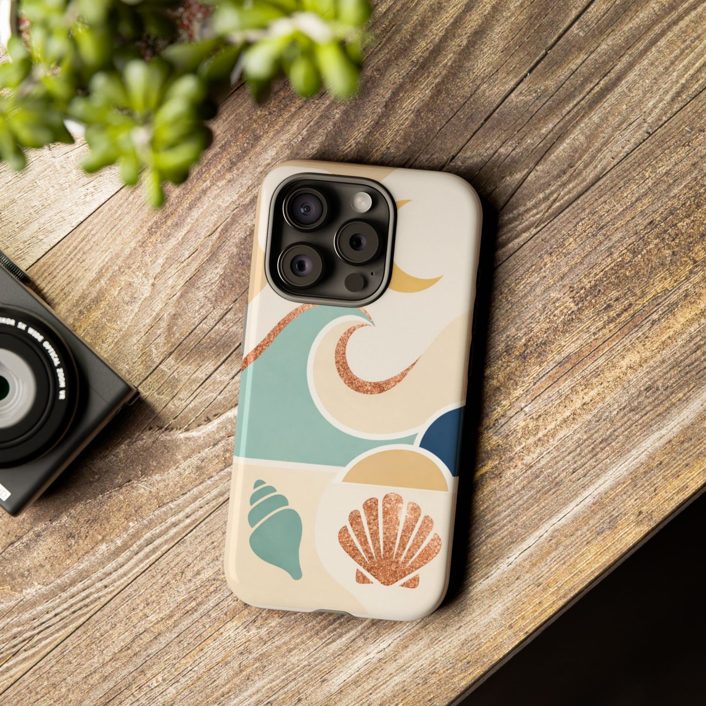 Sea Breeze Tough Phone Case — Retro Waves & Shells Design