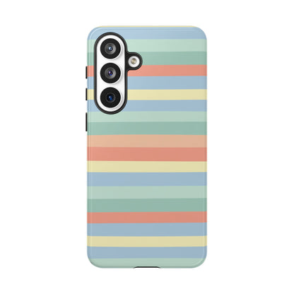 Pastel Striped Phone Case — Retro Horizontal Multi-Color Tough Case