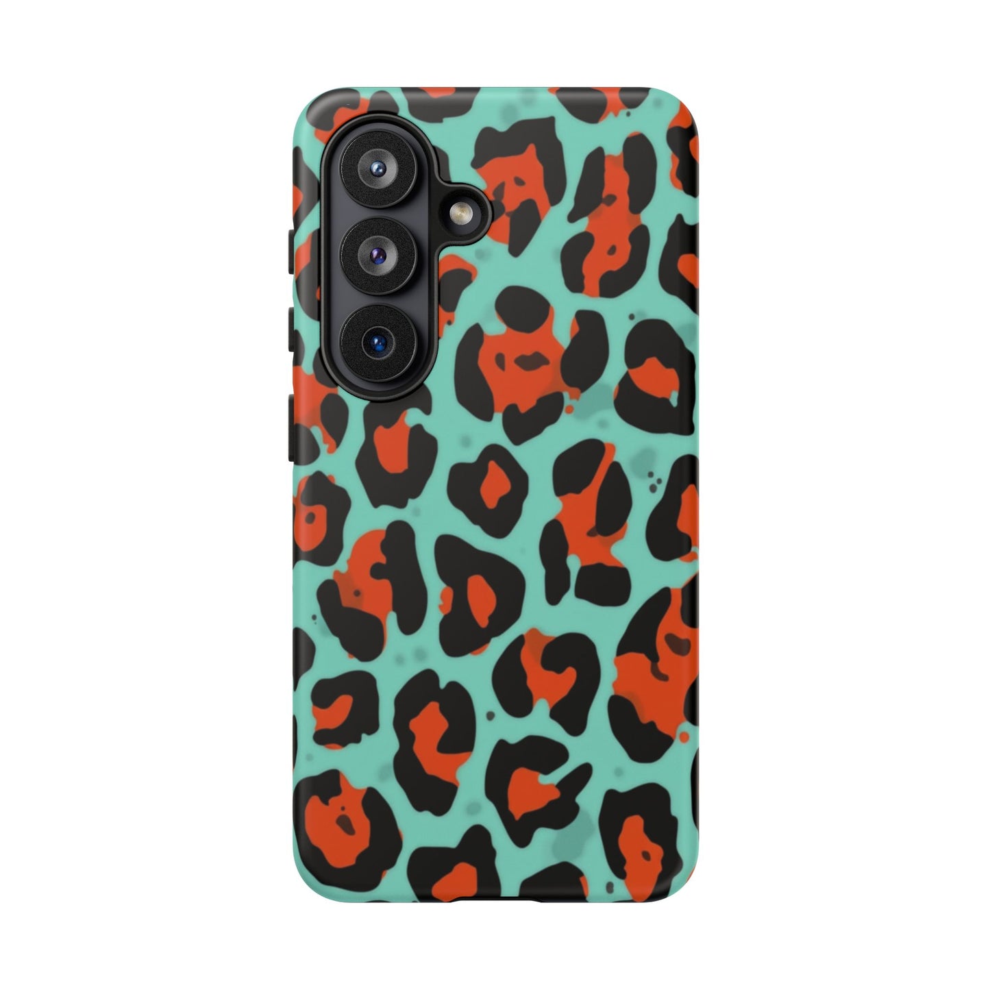 Leopard Print Tough Phone Case — Teal & Rust Protective iPhone Cover