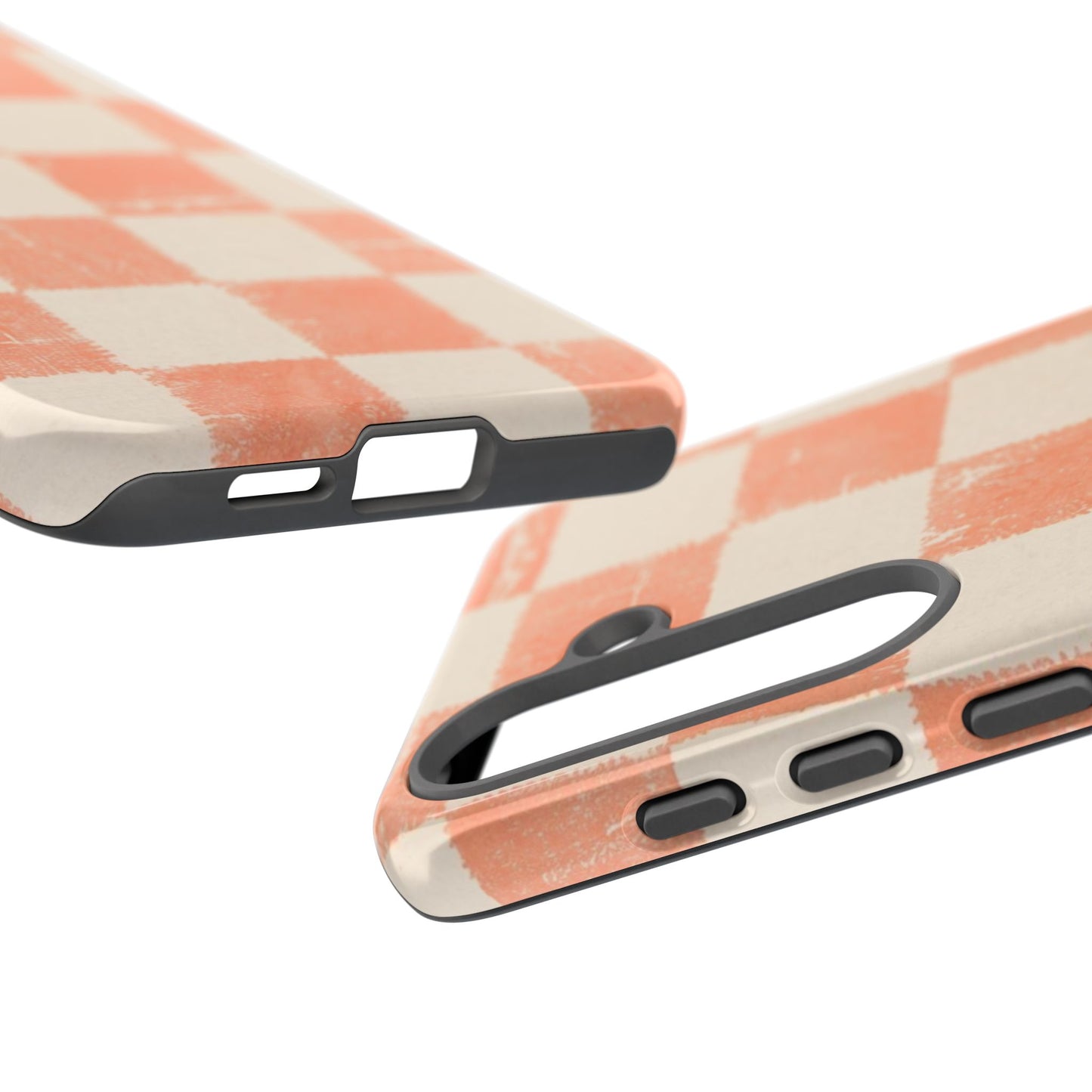 Peach Checkerboard Tough Phone Case — Retro Distressed Grid Design