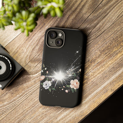 Floral Burst Phone Case — Protective Black Sparkle Design