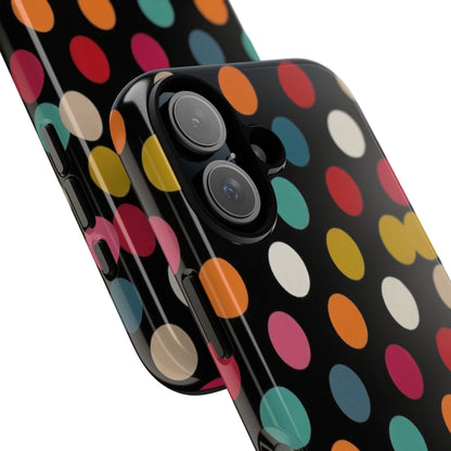 Polka Dot Tough Phone Case – Colorful Retro Dots on Black