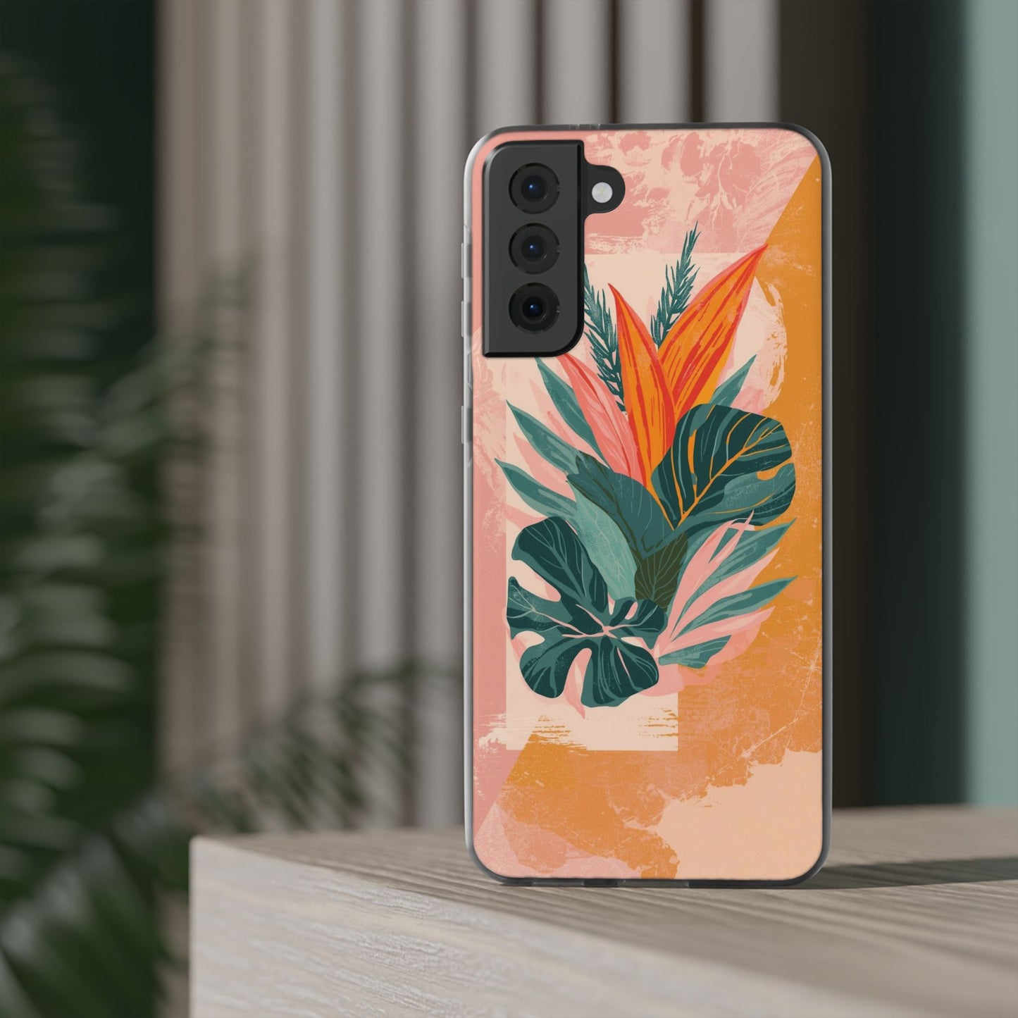 Tropical Botanical Phone Case — Pink & Orange Floral Flexi Case
