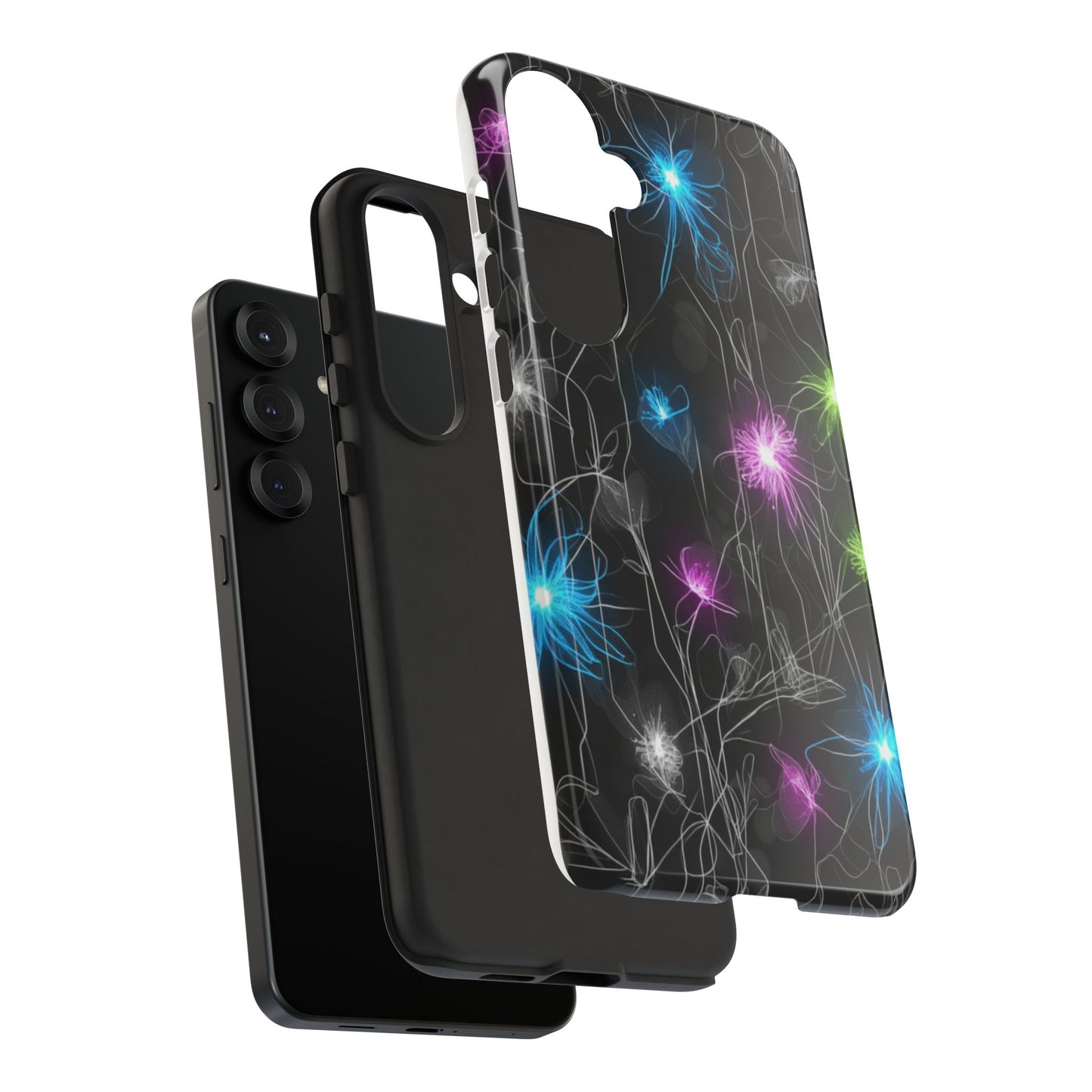 Neon Floral Tough Phone Case — Glow Flower Protective iPhone Cover