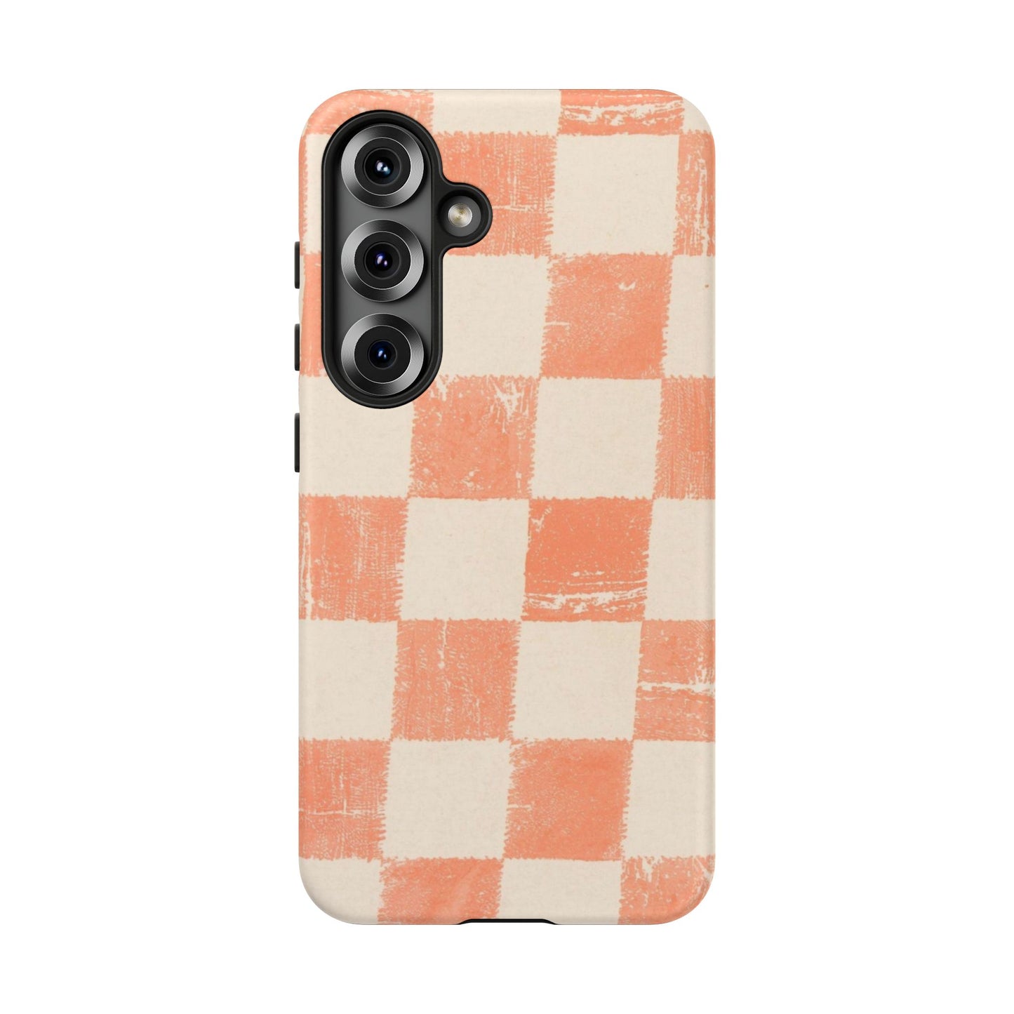Peach Checkerboard Tough Phone Case — Retro Distressed Grid Design