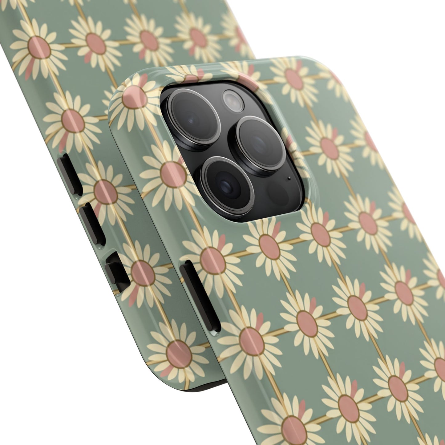 Daisy Pattern Tough Phone Case — Retro Floral Protective Cover