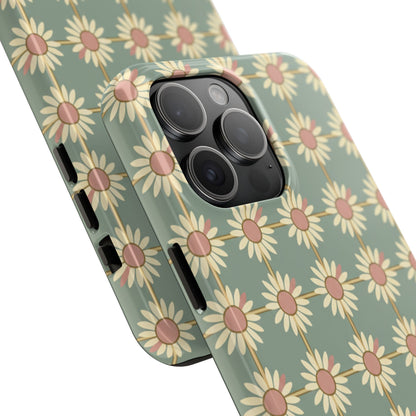 Daisy Pattern Tough Phone Case — Retro Floral Protective Cover