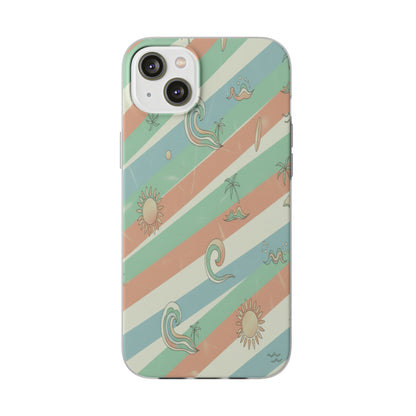 Beach Vibes Phone Case — Retro Pastel Surf & Palm Protective Flexi Case