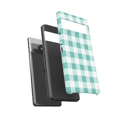 Mint Green Buffalo Check Tough Phone Case — Durable Plaid Protective Cover