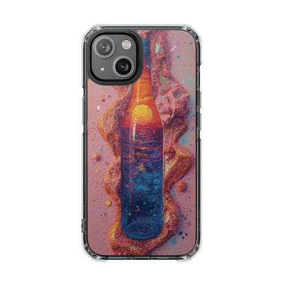 Clear Magnetic Phone Case — Cosmic Bottle Sunset Design