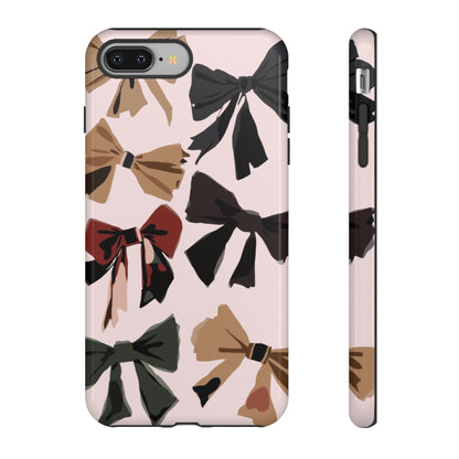 Bow Pattern Phone Case - Pink, Brown & Black Bows Protective Cover